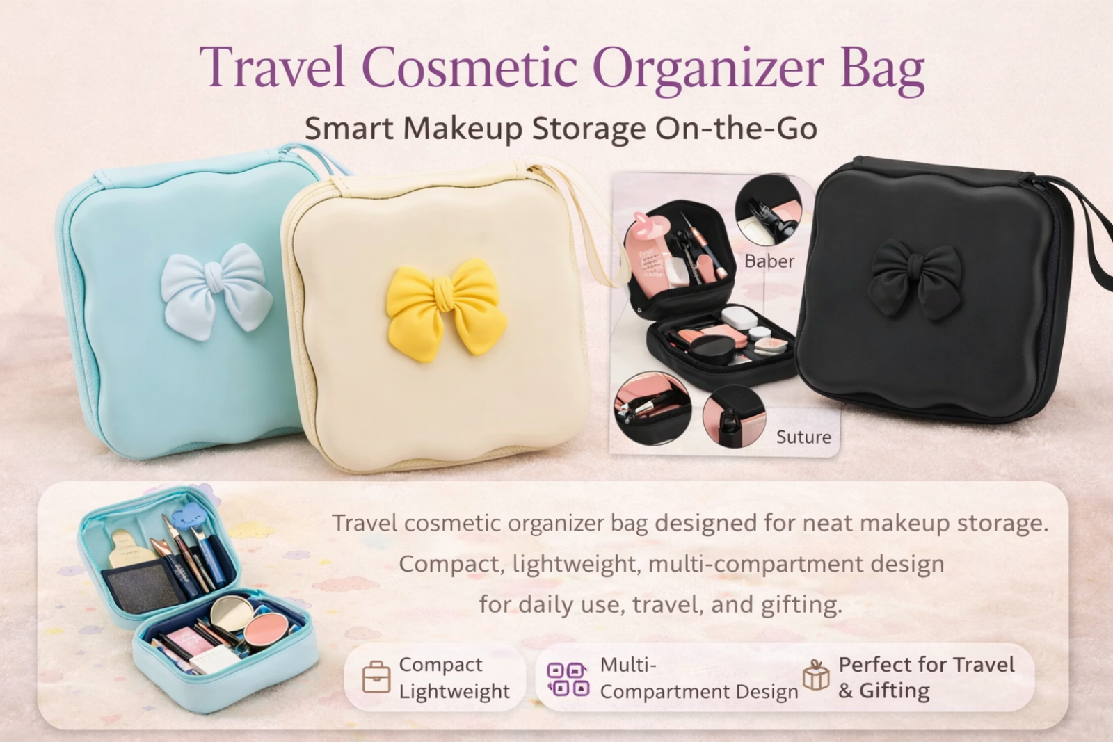 Travel Cosmetic Organizer Bag That Keeps Makeup Neat, Safe & Ready