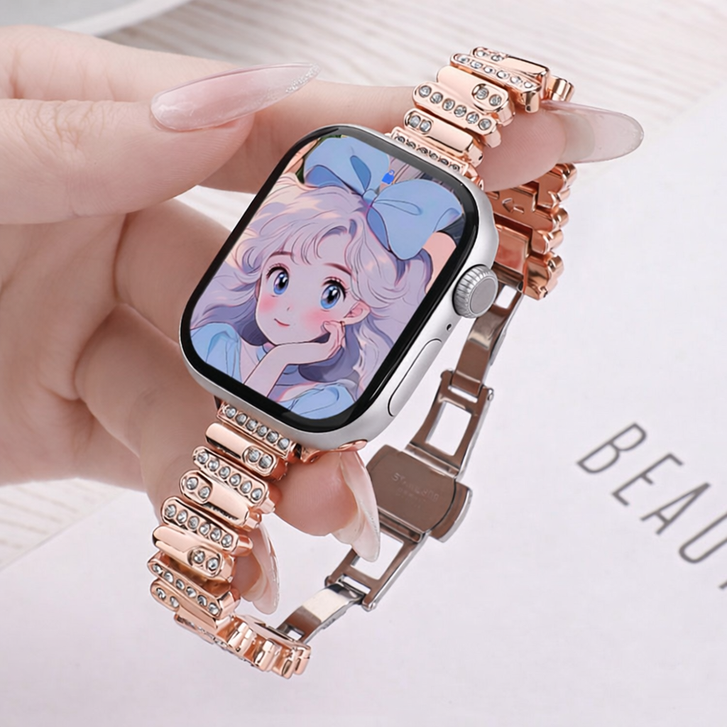 Diamond Glow Metallic Strap - Rose Gold