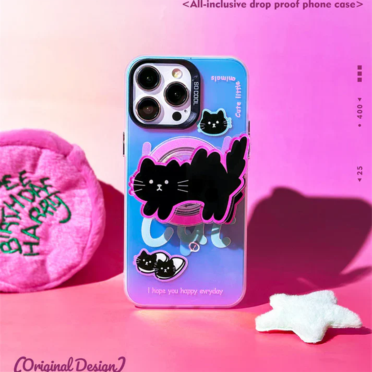 Black Cat Case With Magnetic Holder - iPhone