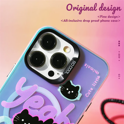 Black Cat Case With Magnetic Holder - iPhone