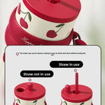 Cherry Bliss Straw Stainless Steel Tumbler
