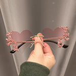 Rhinestone Heart Shape Sunglasses - Pink