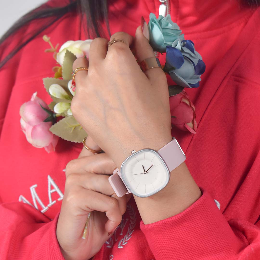 SquareFlex Silicone Strap Watch - Pink