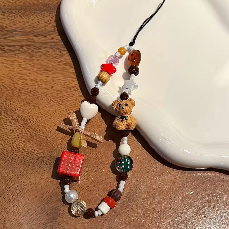 Sweet Teddy Beaded Phone charm