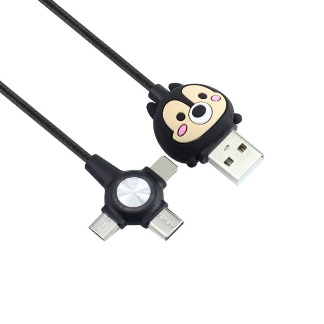 Cute Cartoon 3 in 1 Fast Charging Cable - Black