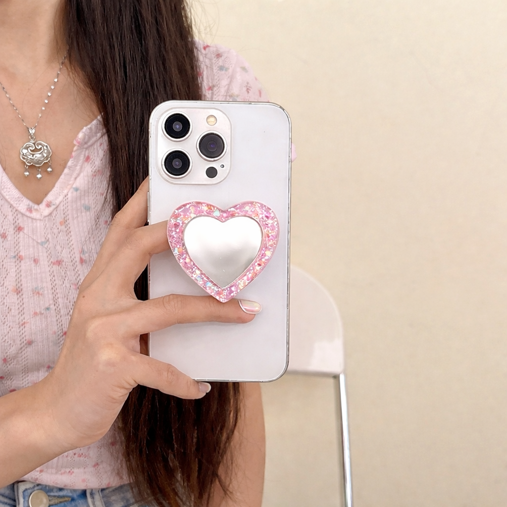 Mirror Heart Phone Grip Holder - Pink