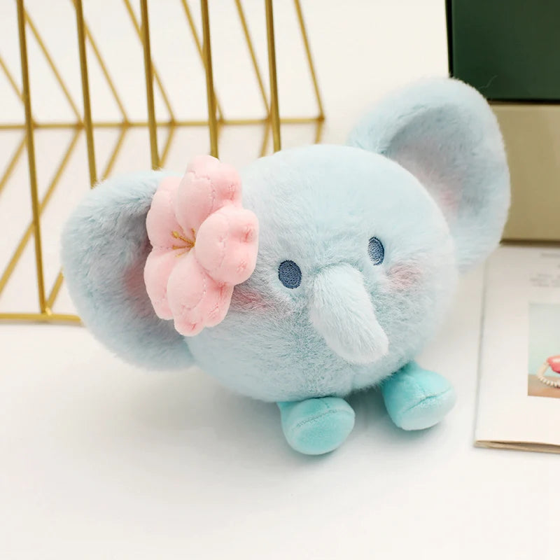 Soft Petal Elegance Bag & Elephant Keychain Set - Green
