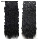Black wavy clip-in hair extensions 6 pcs set 16 clips curly by belvin for natural volume and length enhancement