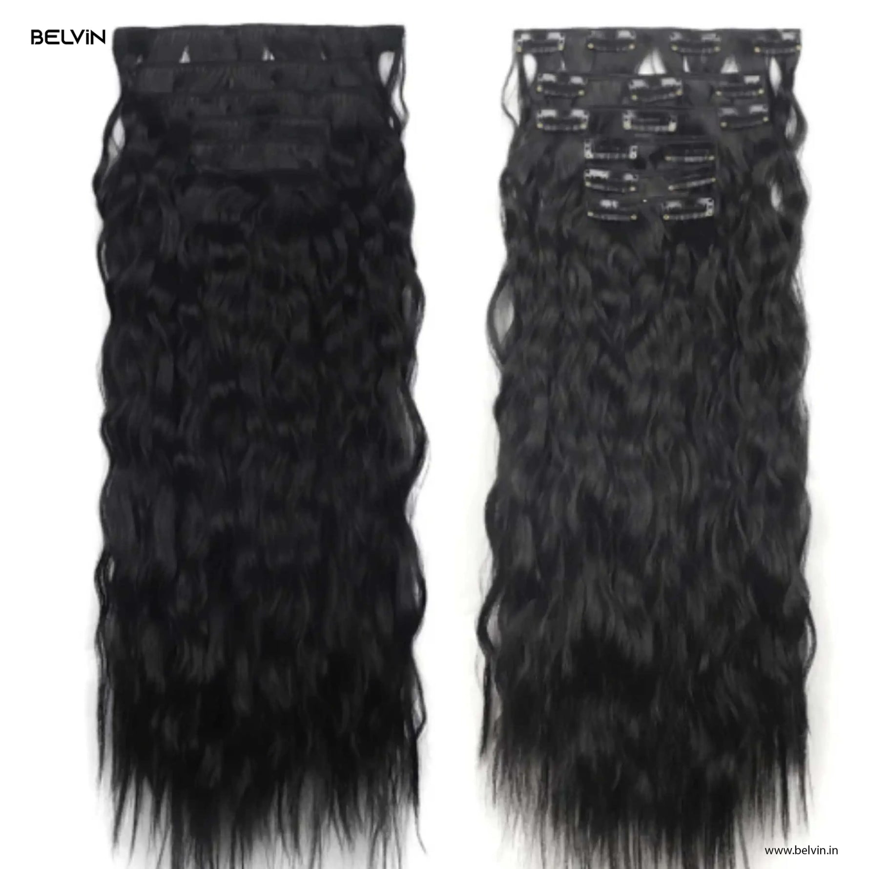 Black wavy clip-in hair extensions 6 pcs set 16 clips curly by belvin for natural volume and length enhancement