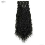Black wavy synthetic clip in hair extensions from belvin 6 pcs set 16 curly clip in hair extensions
