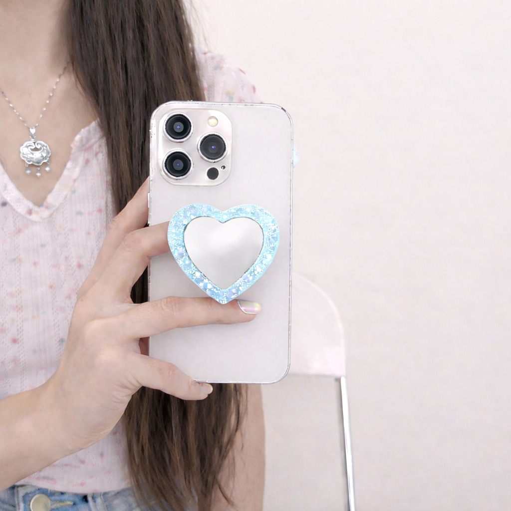 Mirror Heart Phone Grip Holder - Blue