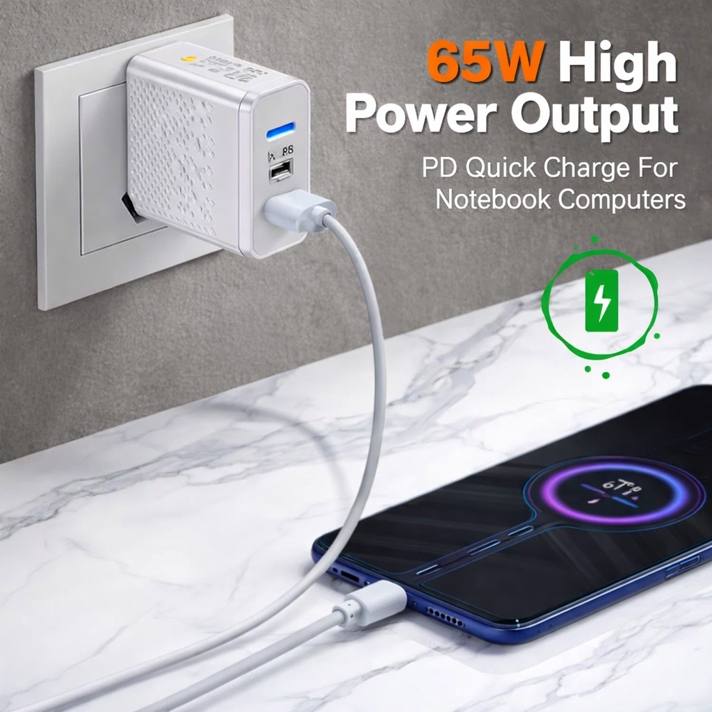 QuickVolt 65W GaN Charger Adapter - White