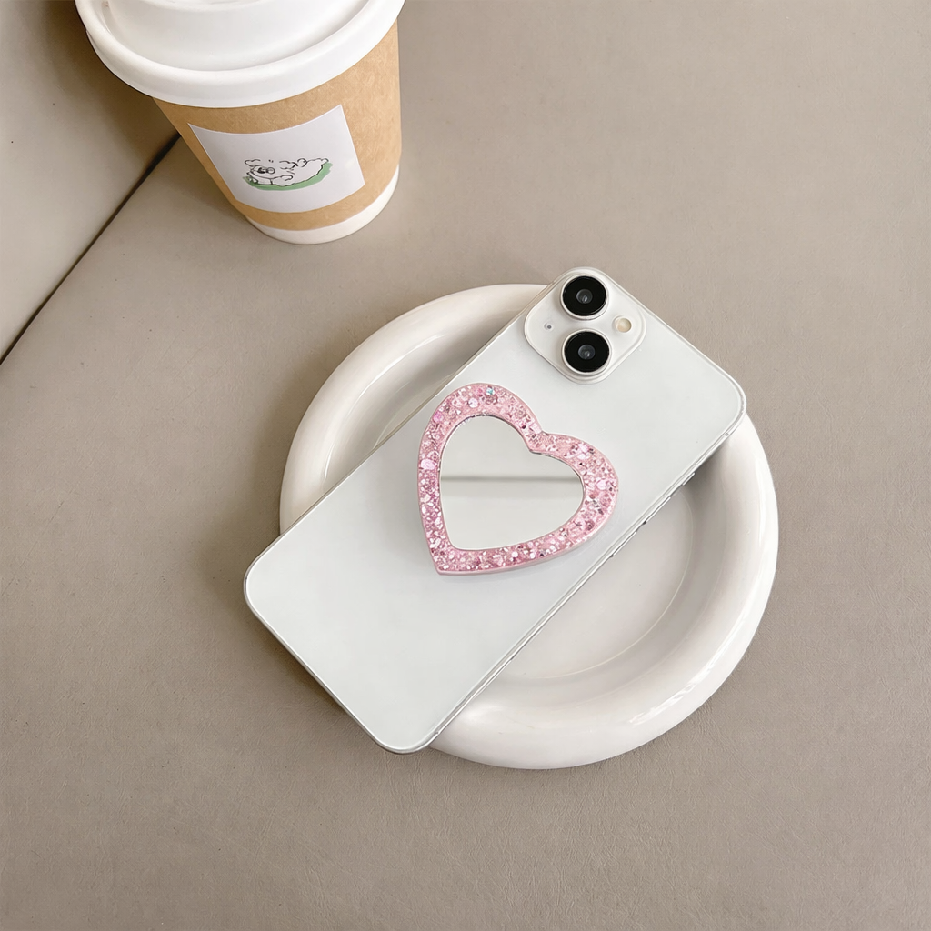 Mirror Heart Phone Grip Holder - Pink
