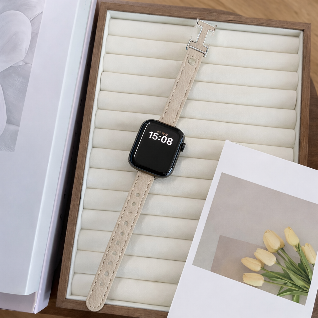 Luxury Grained Leather Watch Strap - Beige