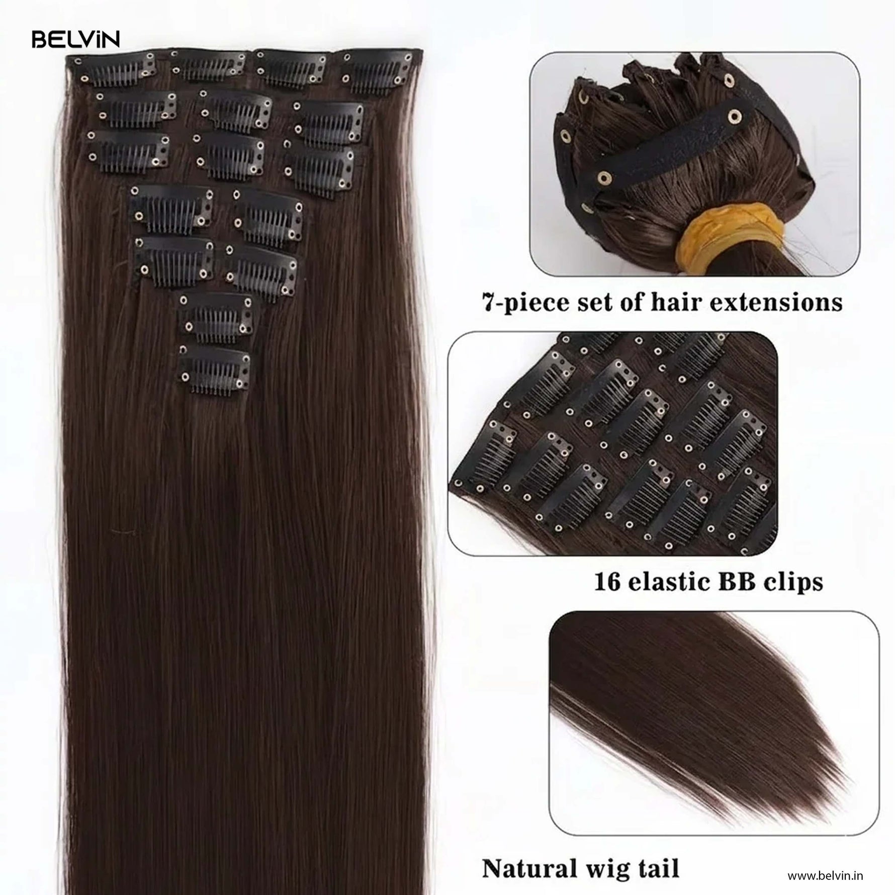7 Pcs Set 16 Clip In Hair Extensions (Straight)