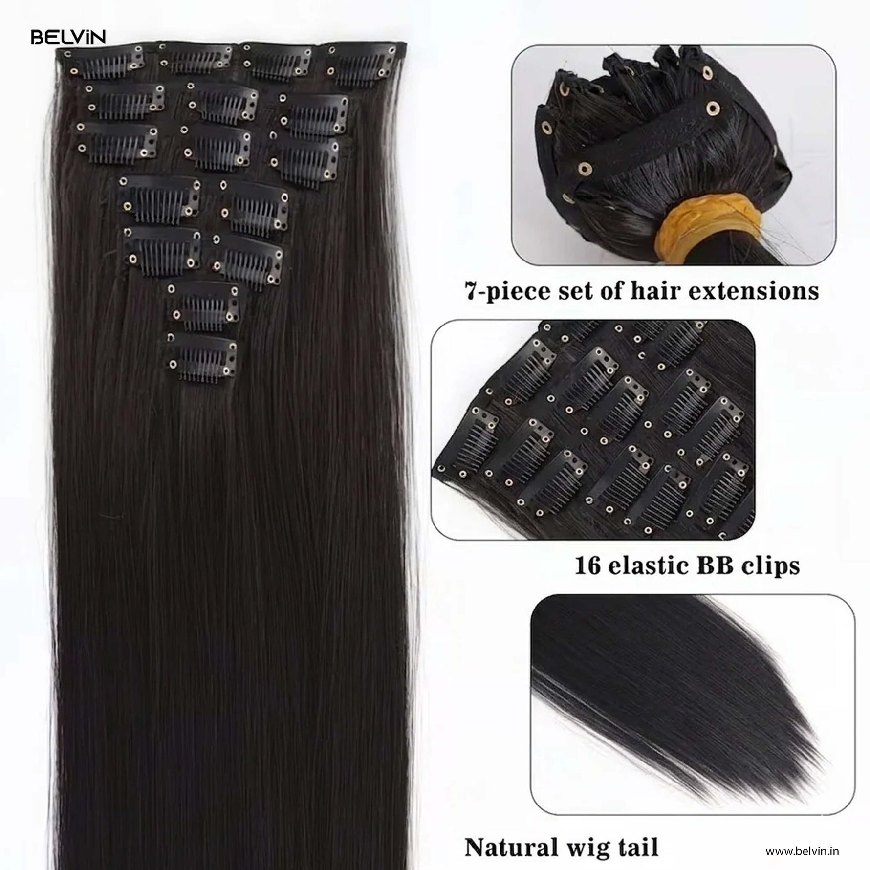 7 Pcs Set 16 Clip In Hair Extensions (Straight)