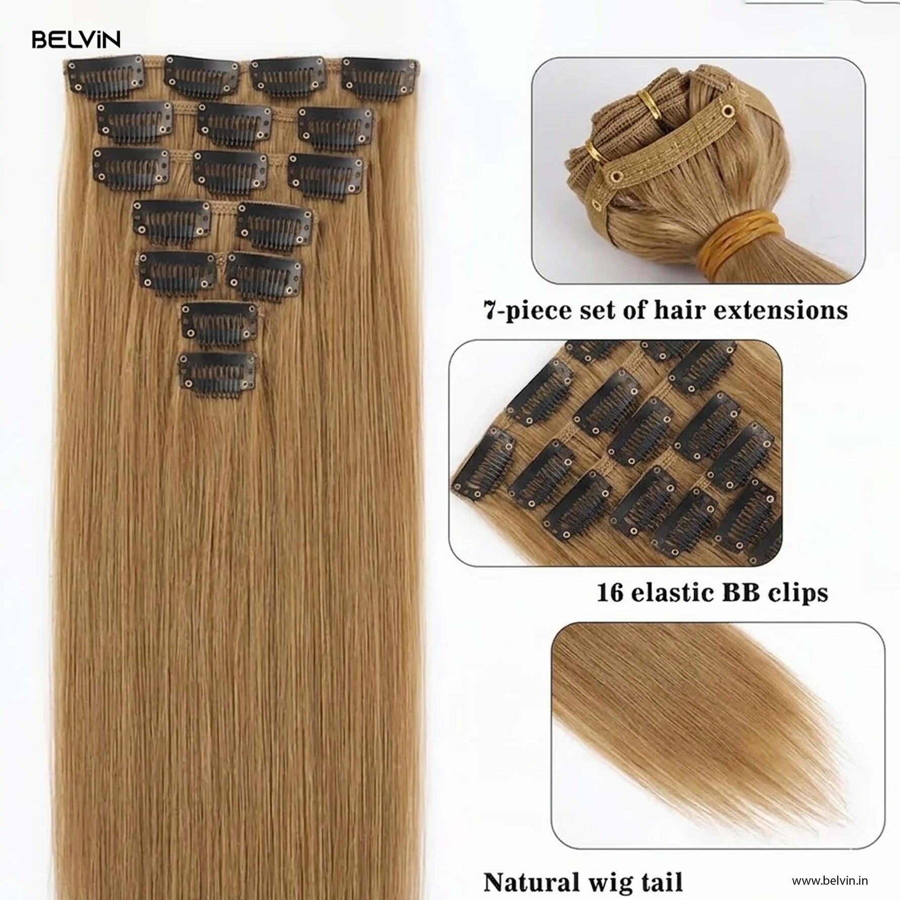 7 Pcs Set 16 Clip In Hair Extensions (Straight)