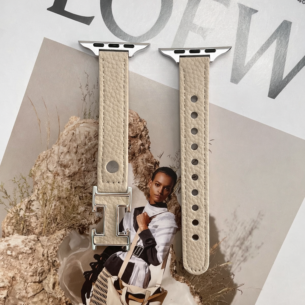 Luxury Grained Leather Watch Strap - Beige