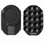 A black silicone egg mold shown in two views: the back view on the left with a built-in ring stand, and the front view on the right showing 18 individual egg cups.