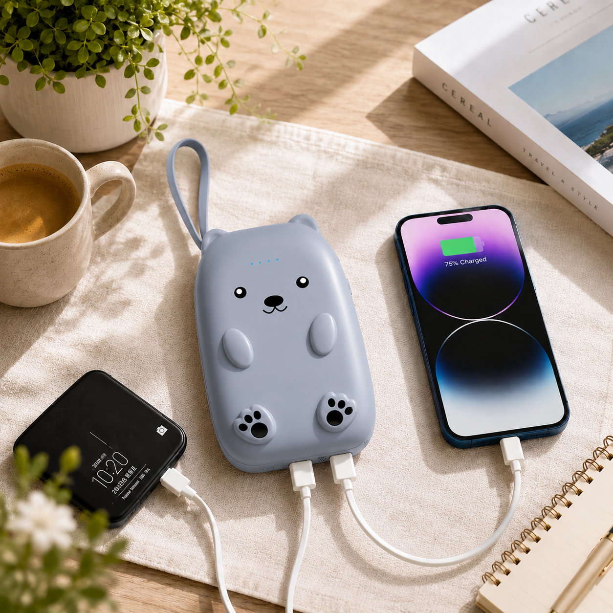 Bear Cartoon Built In Cable Power Bank 10,000 mAh