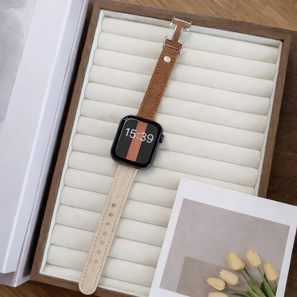 Luxury Grained Leather Watch Strap - Brown