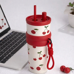Cherry Bliss Straw Stainless Steel Tumbler