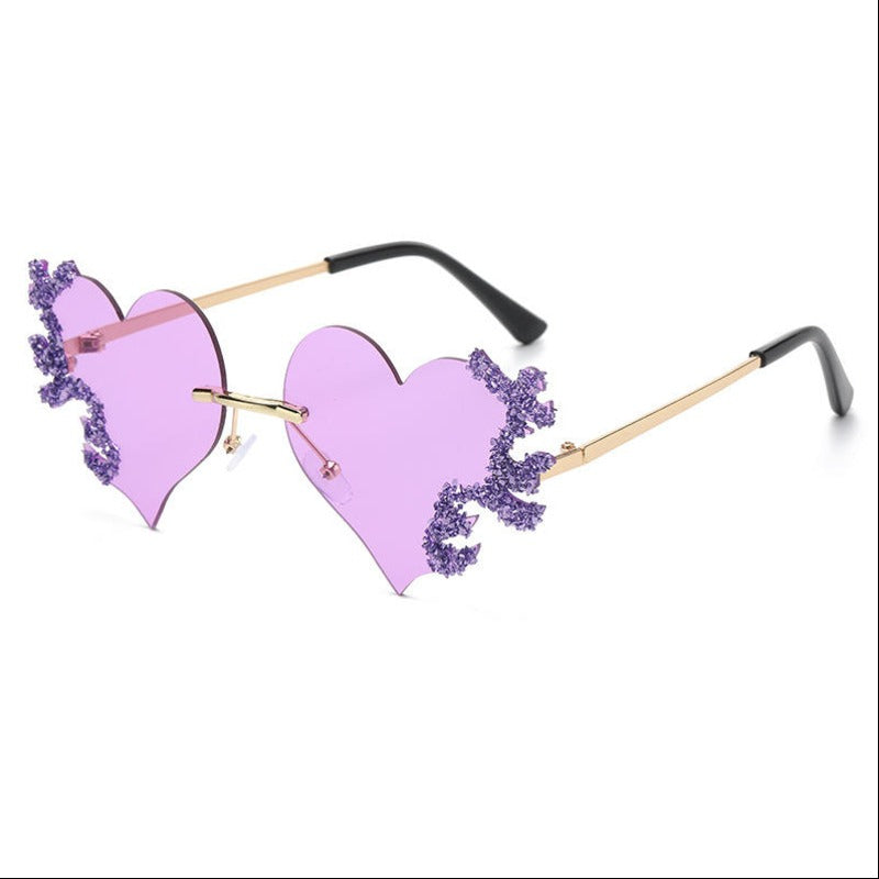 Rhinestone Heart Shape Sunglasses - Purple