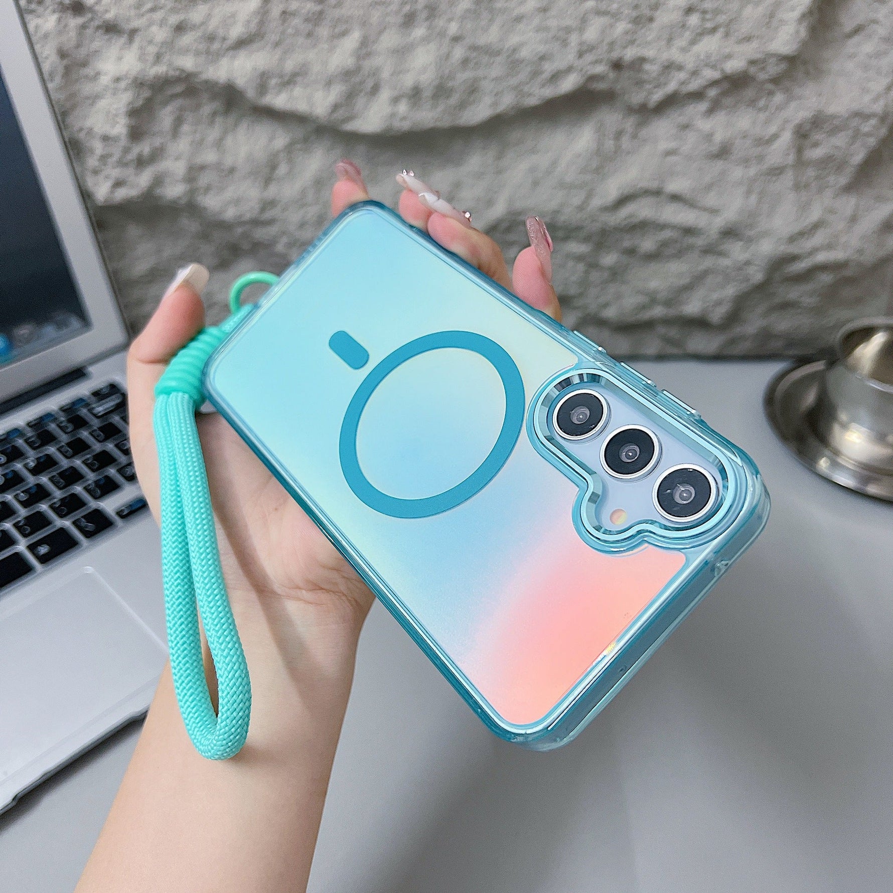 Aqua Shiny Case with Lanyard - Galaxy