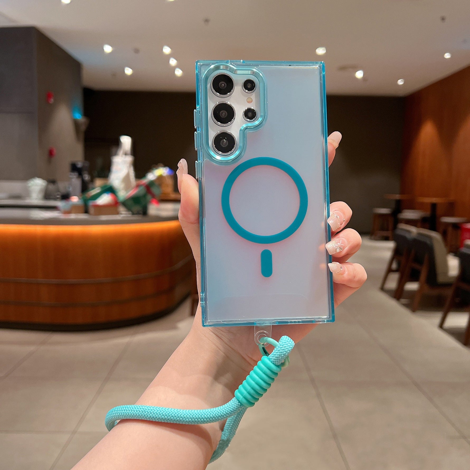 Aqua Shiny Case with Lanyard - Galaxy