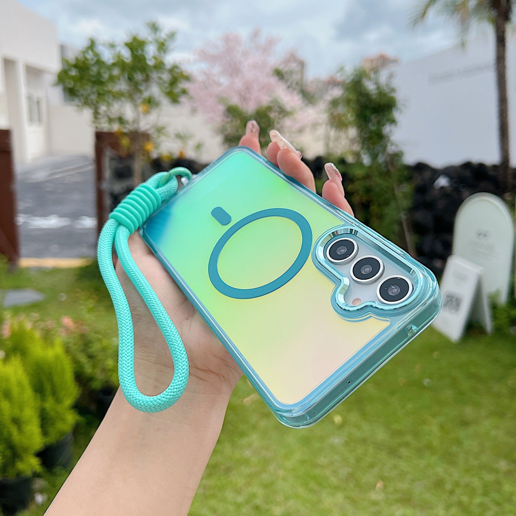 Aqua Shiny Case with Lanyard - Galaxy