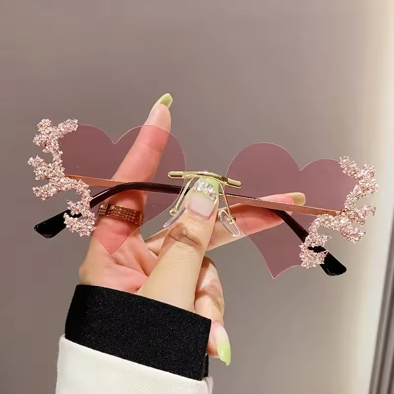 Rhinestone Heart Shape Sunglasses - Pink