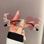 Rhinestone Heart Shape Sunglasses - Pink