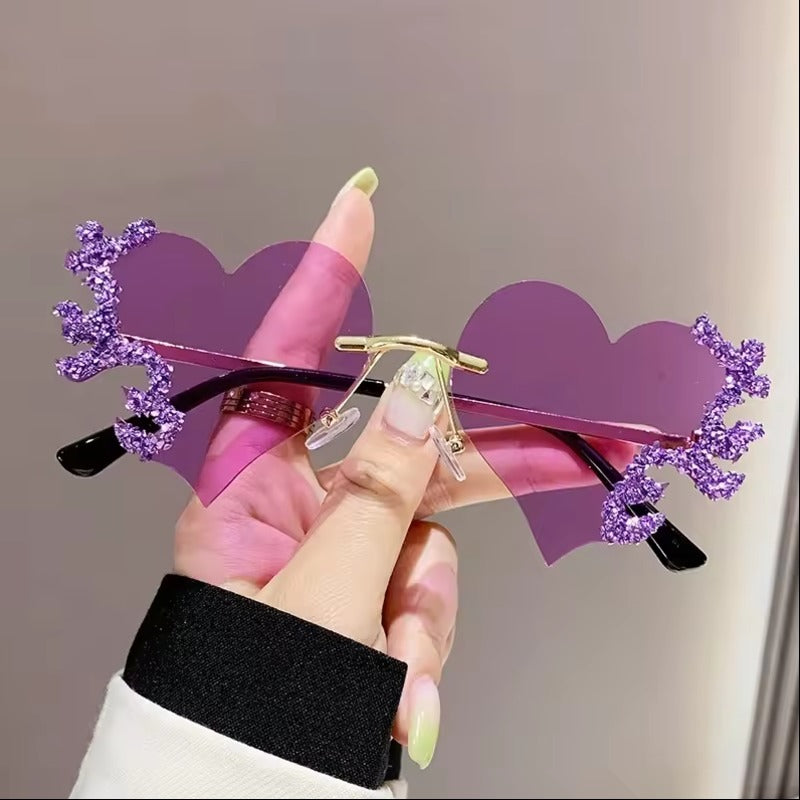 Rhinestone Heart Shape Sunglasses - Purple