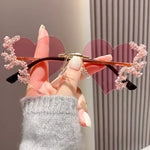 Rhinestone Heart Shape Sunglasses - Pink