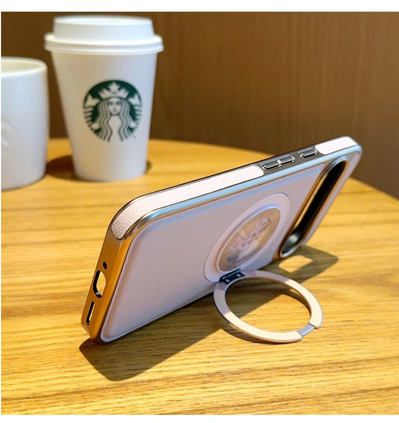 Elegant Faux Leather Gear Spinner Kickstand Case