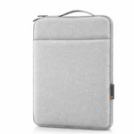 Gray laptop sleeve with a zipper on a white background
