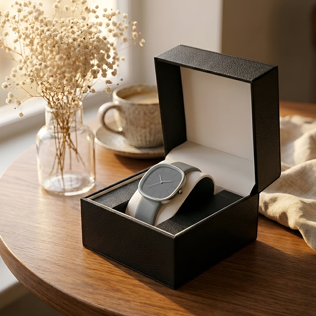 SquareFlex Silicone Strap Watch + Box Set - Gray