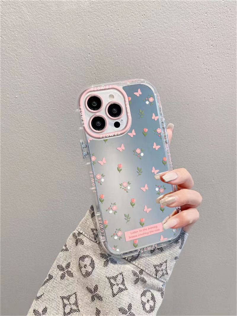 Pink Butterfly Floral Mirror Case - iPhone