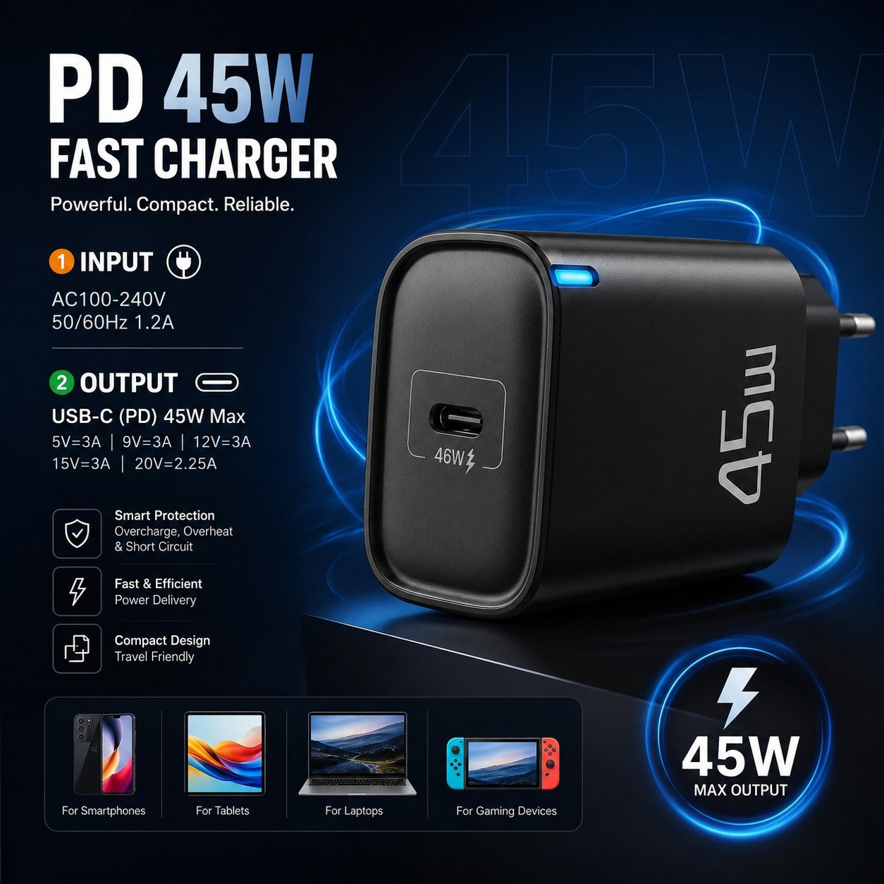 QuickZen 45W Charger Adapter - Black