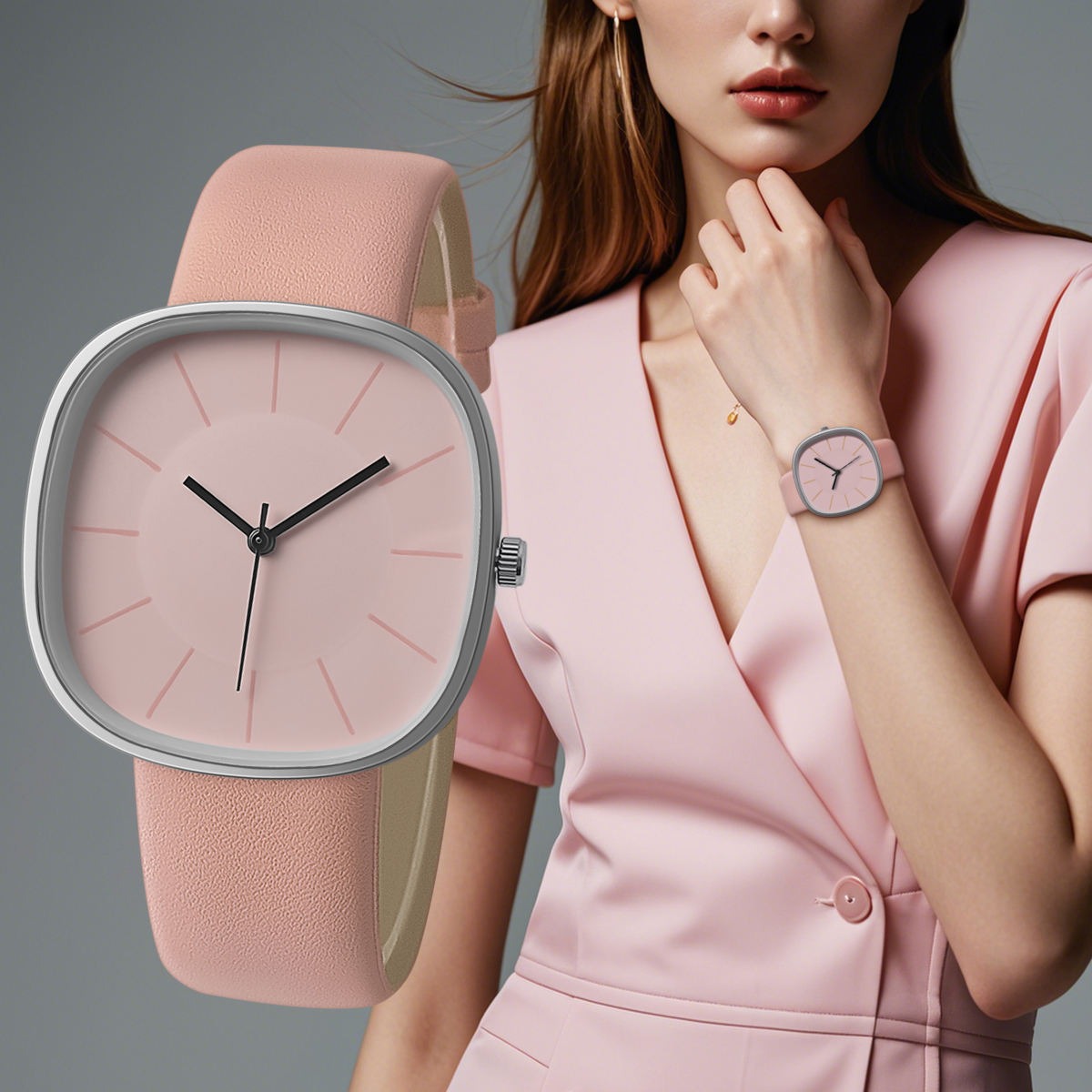 SquareFlex Silicone Strap Watch - Pink