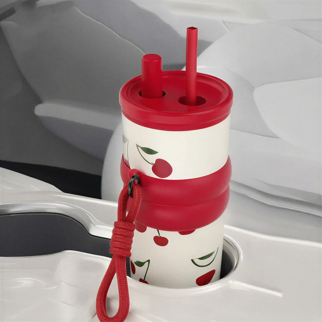 Cherry Bliss Straw Stainless Steel Tumbler