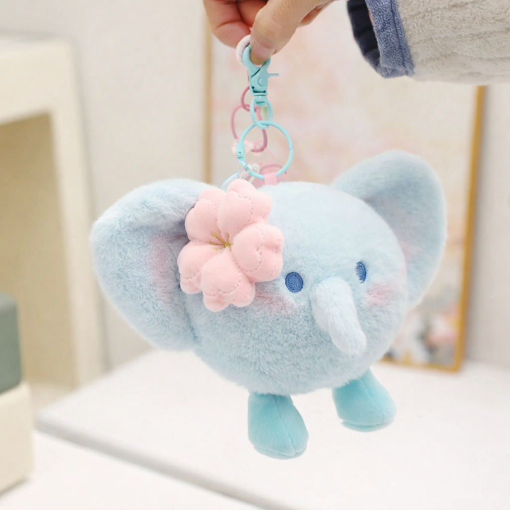 Soft Petal Elegance Bag & Elephant Keychain Set - Green