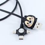 Cute Cartoon 3 in 1 Fast Charging Cable - Black