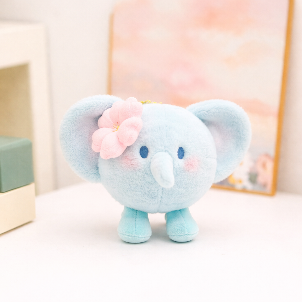 Soft Petal Elegance Bag & Elephant Keychain Set - Green