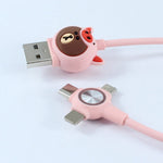 Cute Cartoon 3 in 1 Fast Charging Cable - Pink
