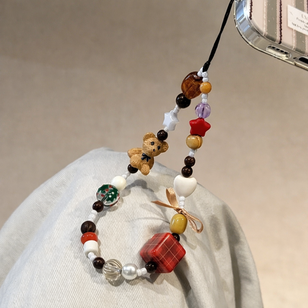 Sweet Teddy Beaded Phone charm
