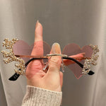 Rhinestone Heart Shape Sunglasses - Pink