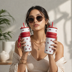 Cherry Bliss Straw Stainless Steel Tumbler