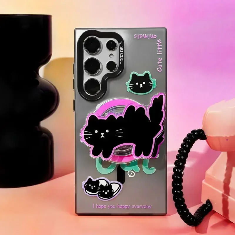 Black Cat Case With Magnetic Holder - Galaxy