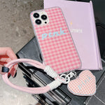 Cute Checkered Case with Heart Strap - Pink